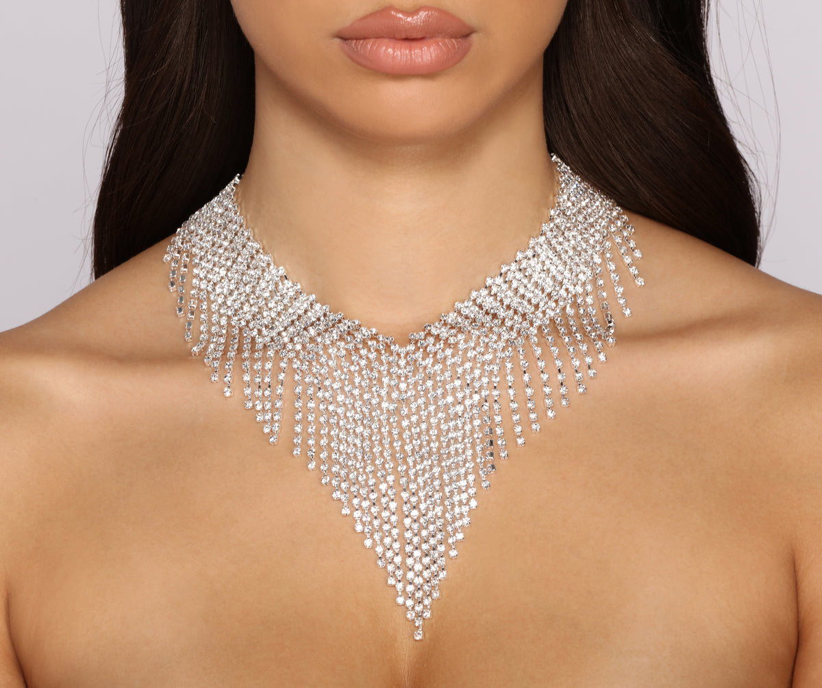 So Extra Rhinestone Statement Fringe Collar