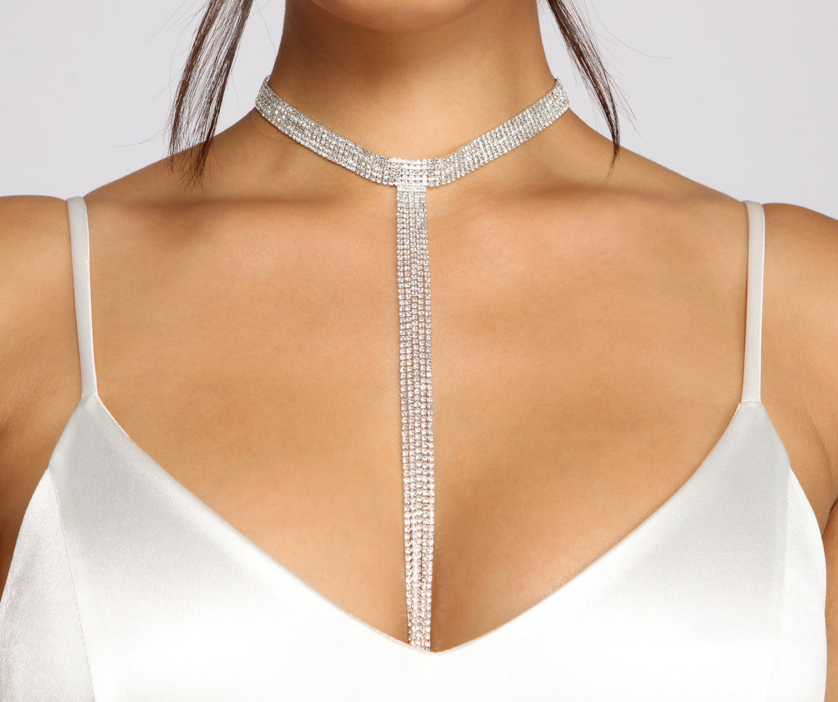 Five Row Rhinestone Fringe Choker