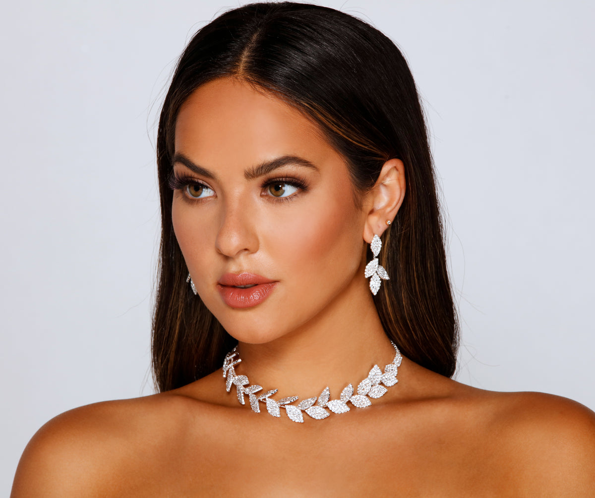 Intricate CZ Leaf Bridal Necklace Set - Cassandra Lynne