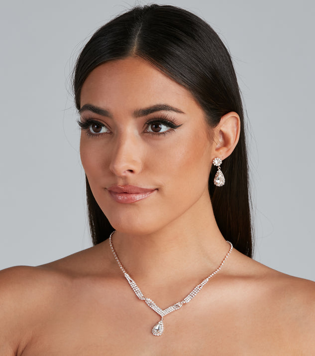 Night To Remember Rhinestone Necklace And Earrings Set