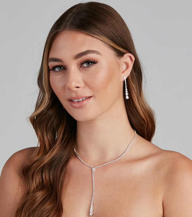 Delicate Shine Rhinestone Lariat Earring Set