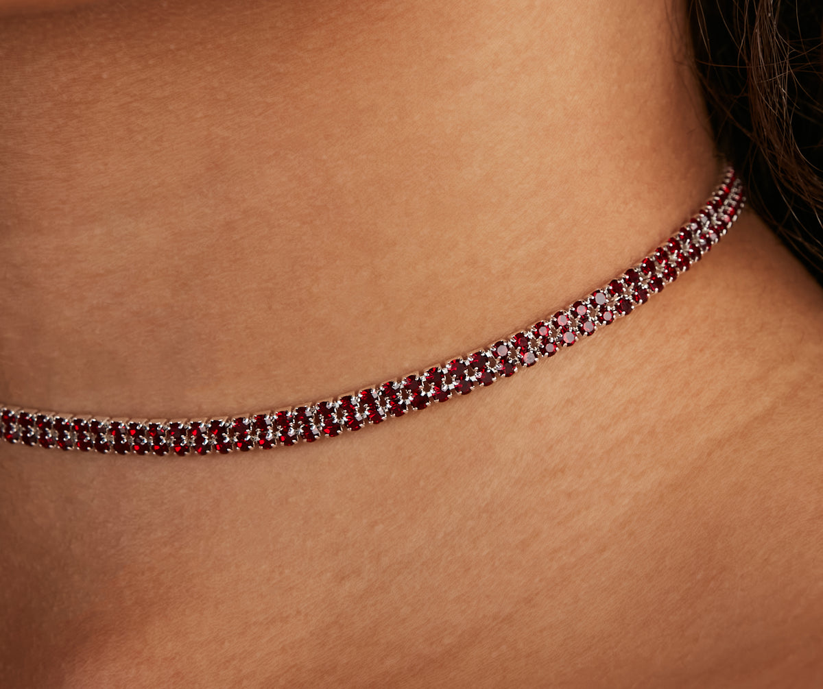 Pretty In Ruby Rhinestone Choker Set