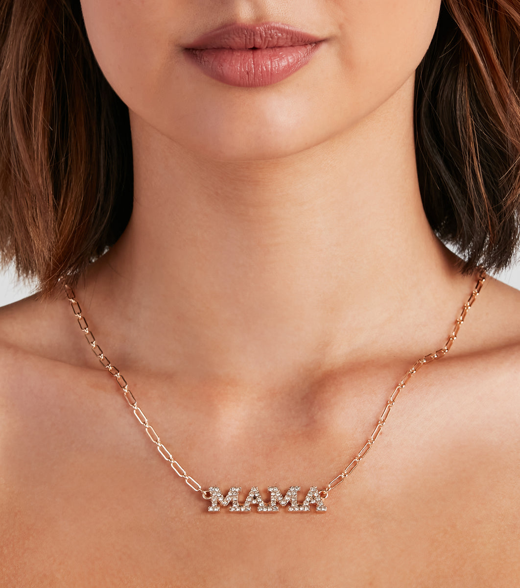 Mama Rhinestone Necklace