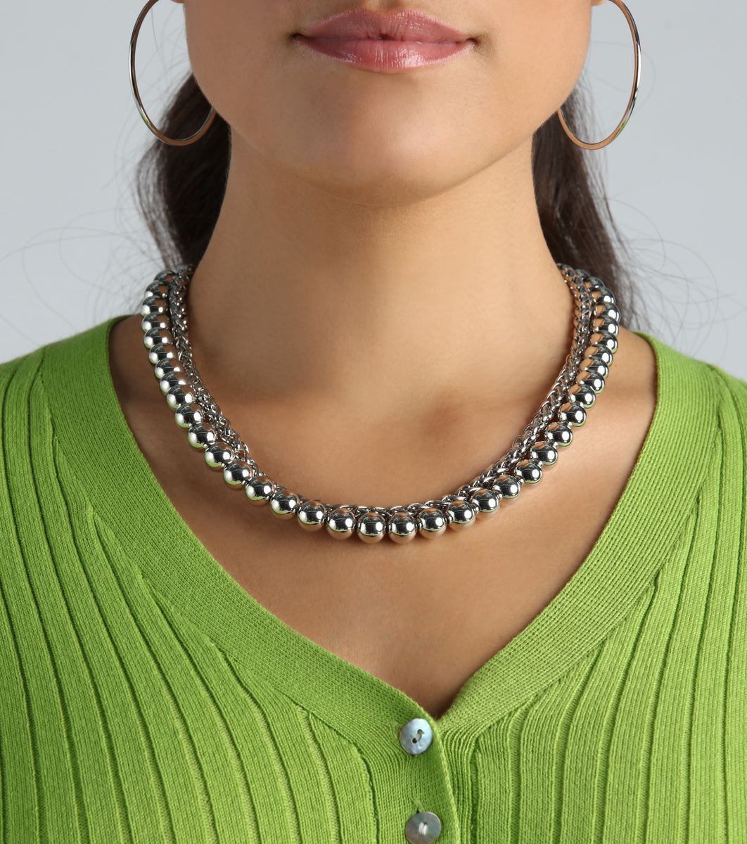 Cool-Girl Attitude Beaded And Chain Layered Necklace