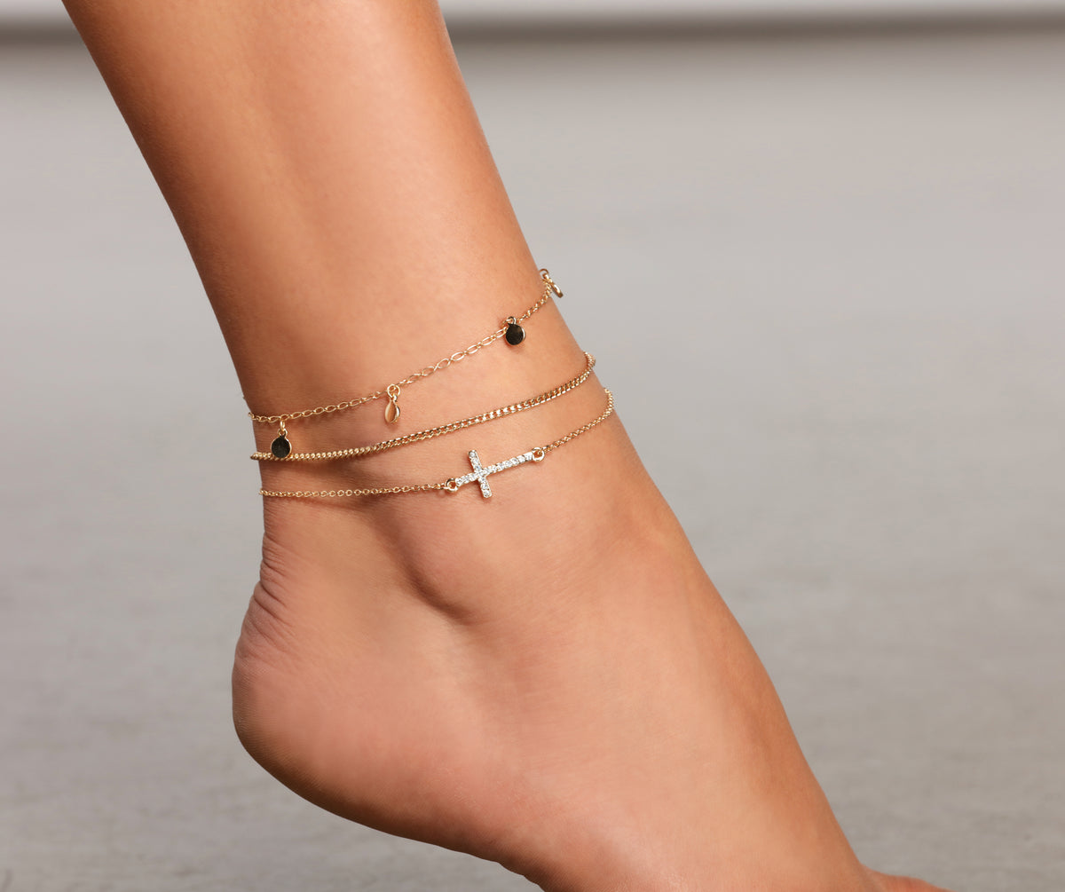 Dainty Luxe Three Row Anklet