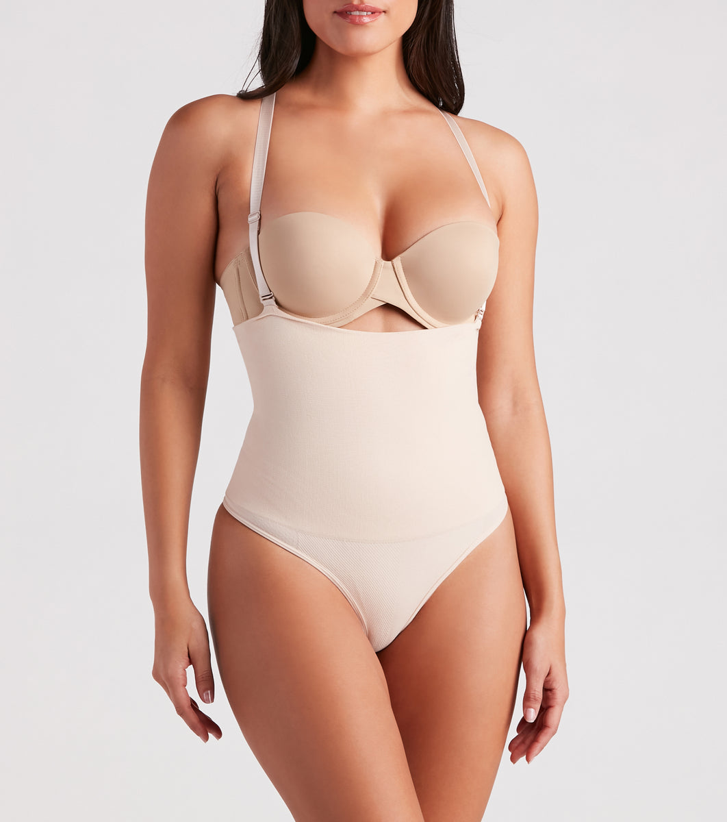 Yummie Short-Sleeve Shaping Bodysuit, White, Size M/L, from Soma