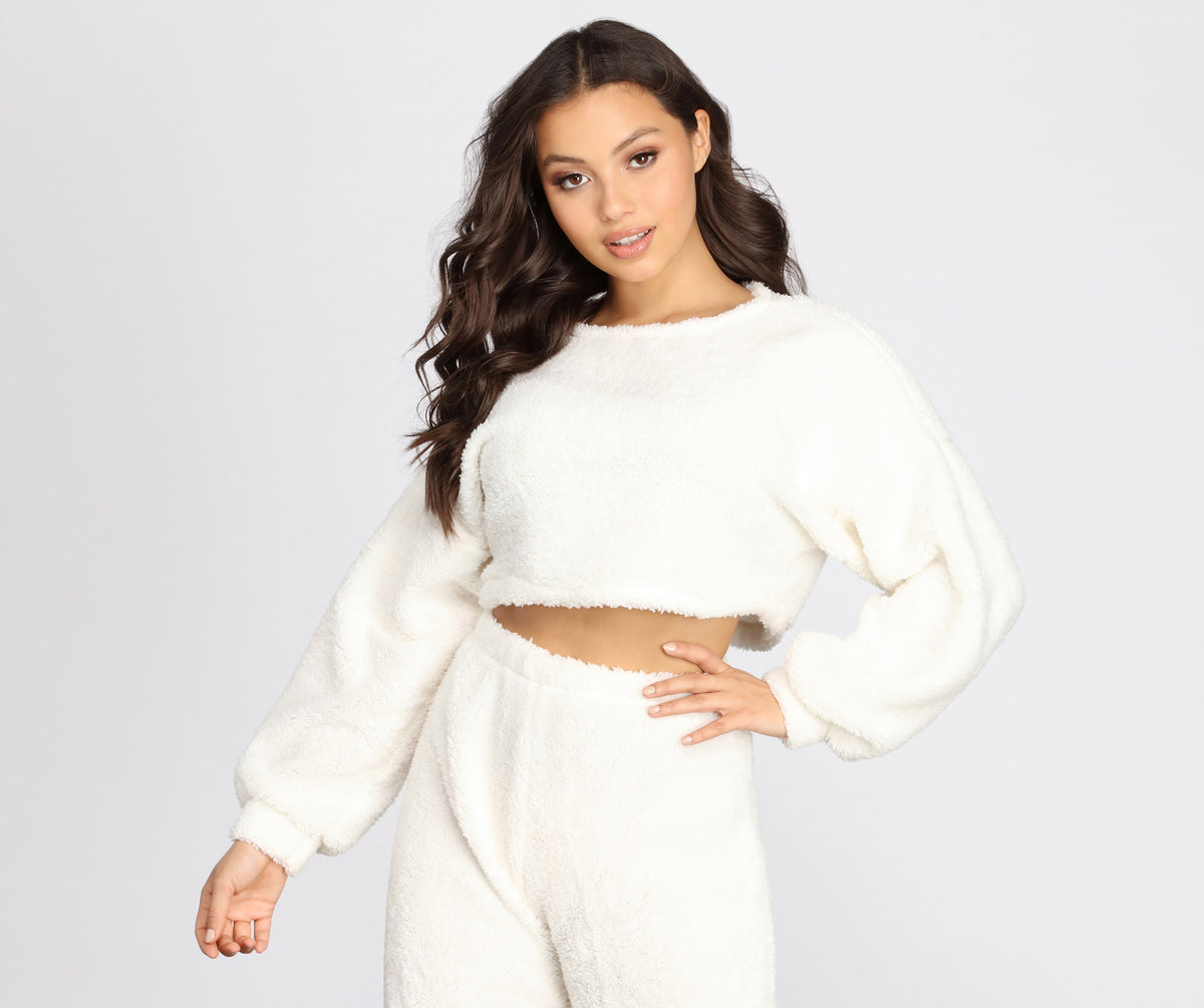 Pj Party Cozy Sherpa Crop Top