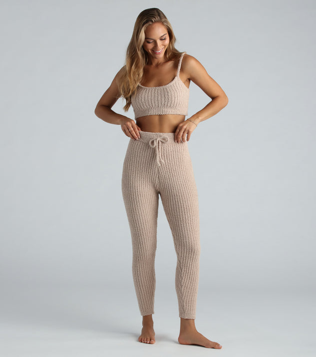 Women's Chenille Drawstring Leggings With Ribbed Waistband And