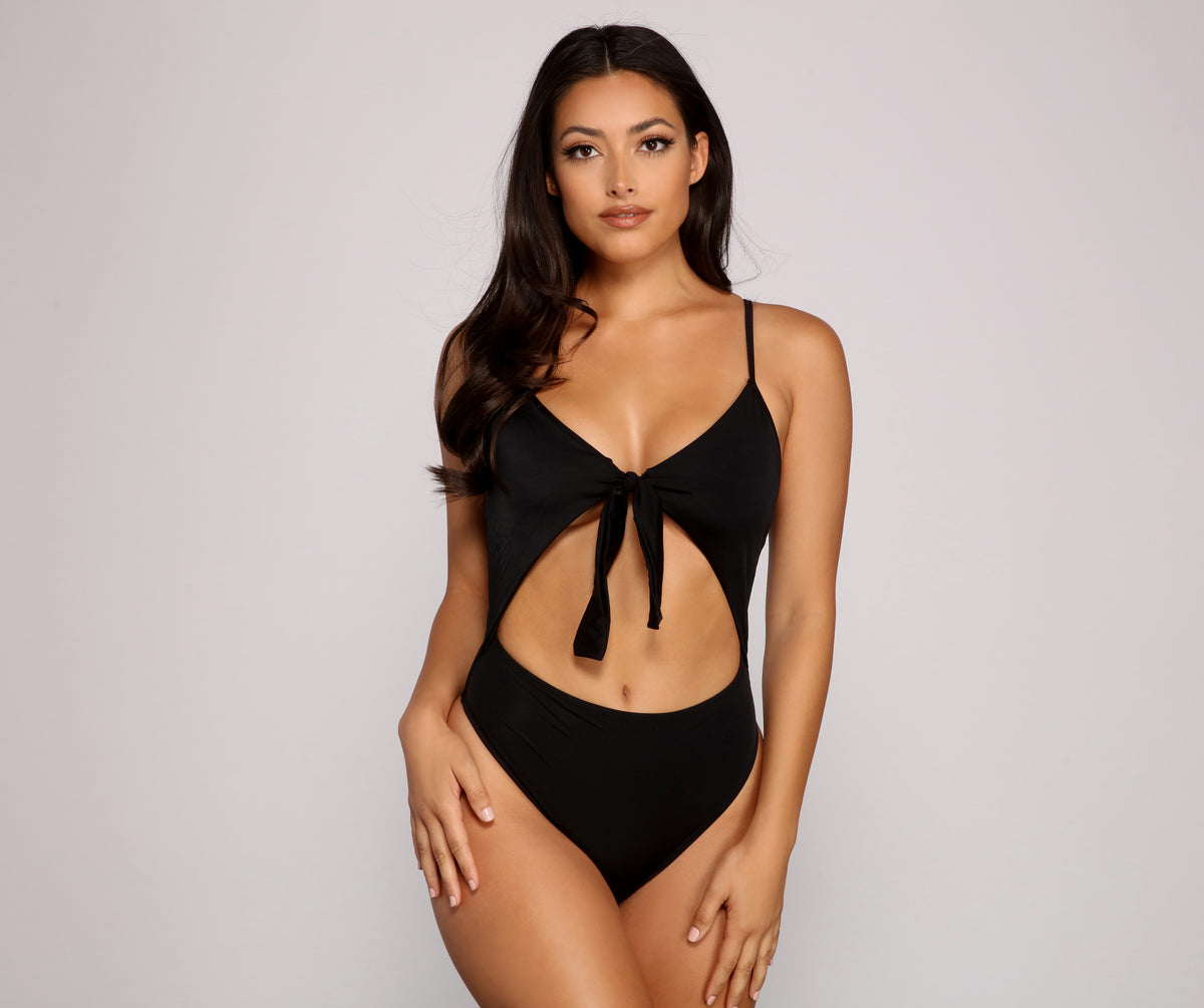 Sealed With Glam Tie Front One Piece Swimsuit