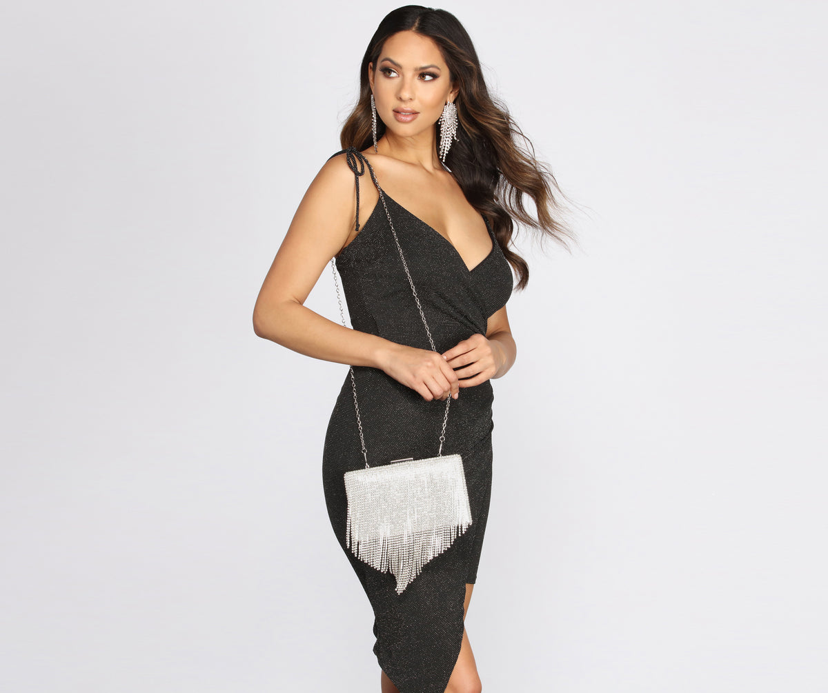 Ready In Rhinestones Fringe Clutch