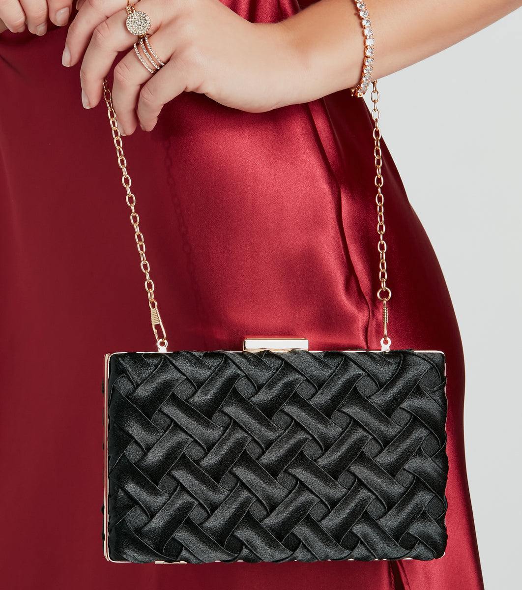 Perfect Addition Satin Woven Box Clutch