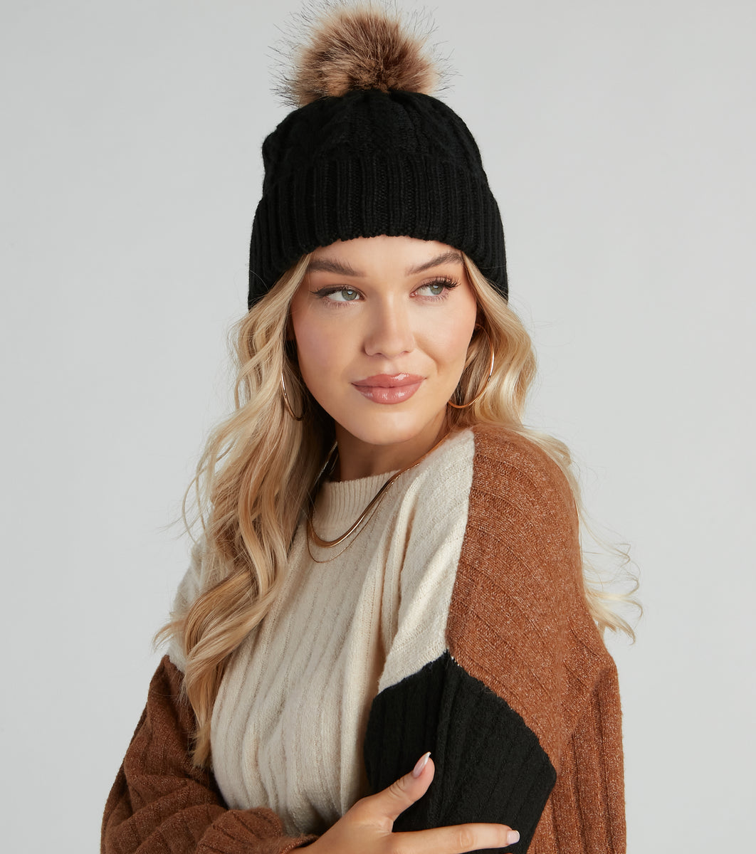 Winter Breeze Faux Fur Knit Beanie