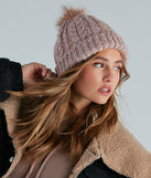 Snow Business Cable Knit Faux Fur Pom Beanie