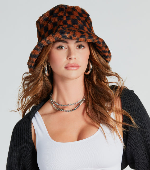 Cuddly Cute Checkered Faux Fur Bucket Hat | Windsor