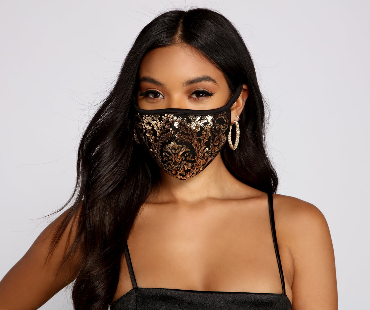 Sequin Scroll Print Face Mask