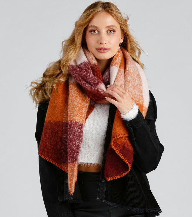 Cozy Season Brushed Plaid Scarf creates the perfect New Year’s Eve Outfit or new years dress with stylish details in the latest trends to ring in 2023!