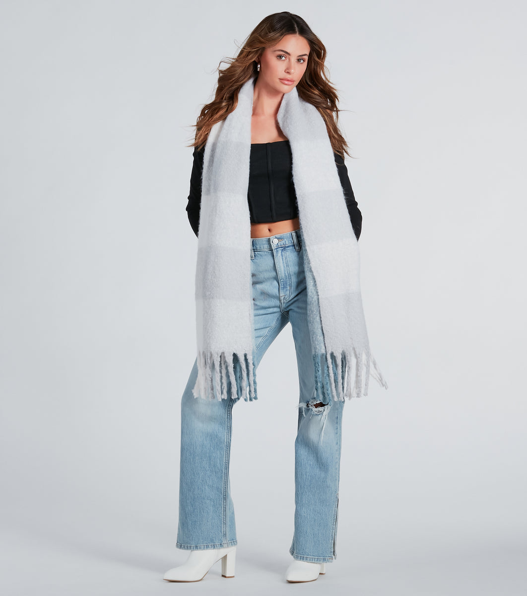 Cozy Stroll Colorblock Fringe Blanket Scarf