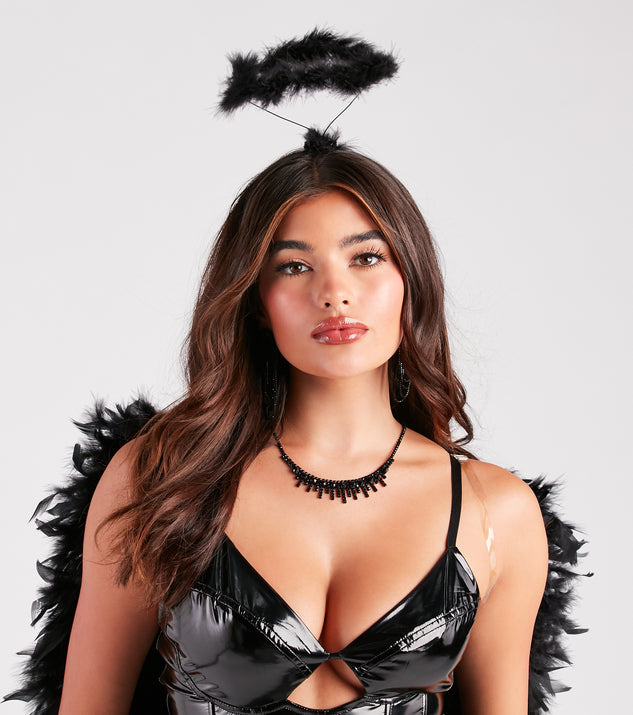 Angel Halloween Marabou Black Feather Halo Headband from Windsor’s Angel Costume collection.