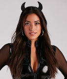 Devious Hottie Black Rhinestone Horn Headband from Windsor's 2023 Halloween Costume Shop  for an adult devil costume.