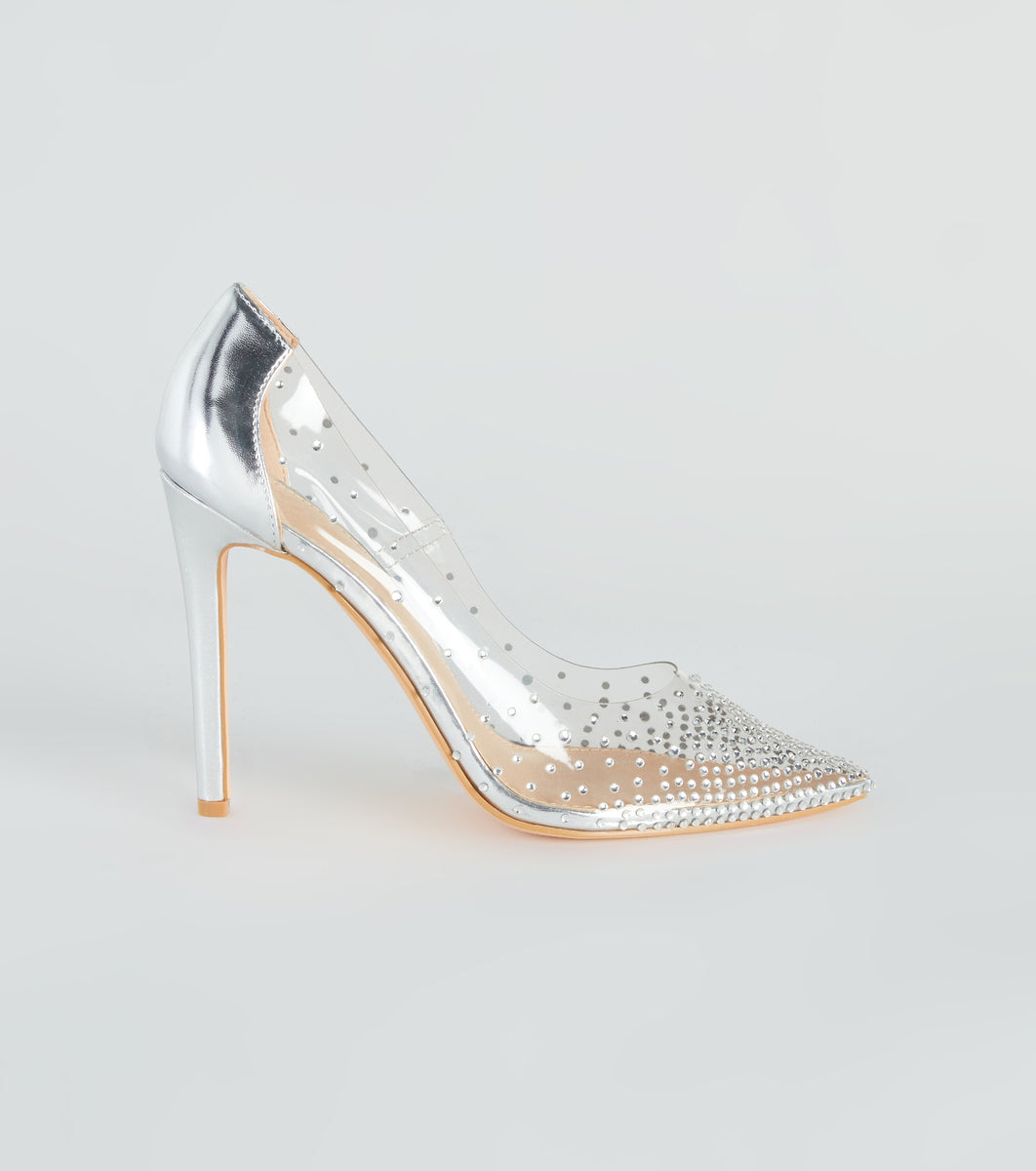 On Point PVC Rhinestone Stiletto Pumps