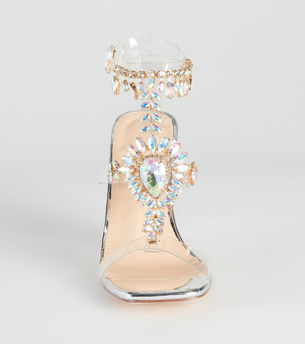 Midnight Glamour Iridescent Gemstone Clear Heels