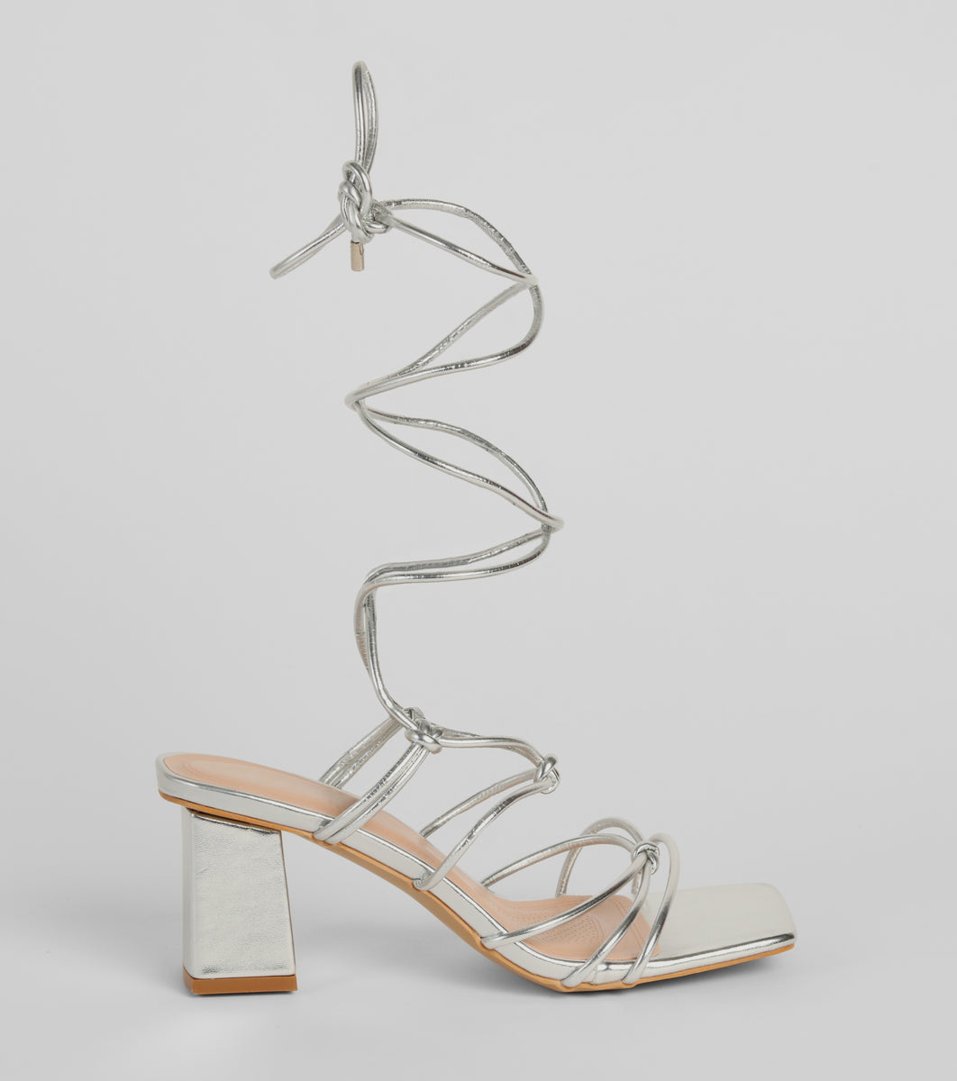 Come Around Metallic Lace-Up Block Heels