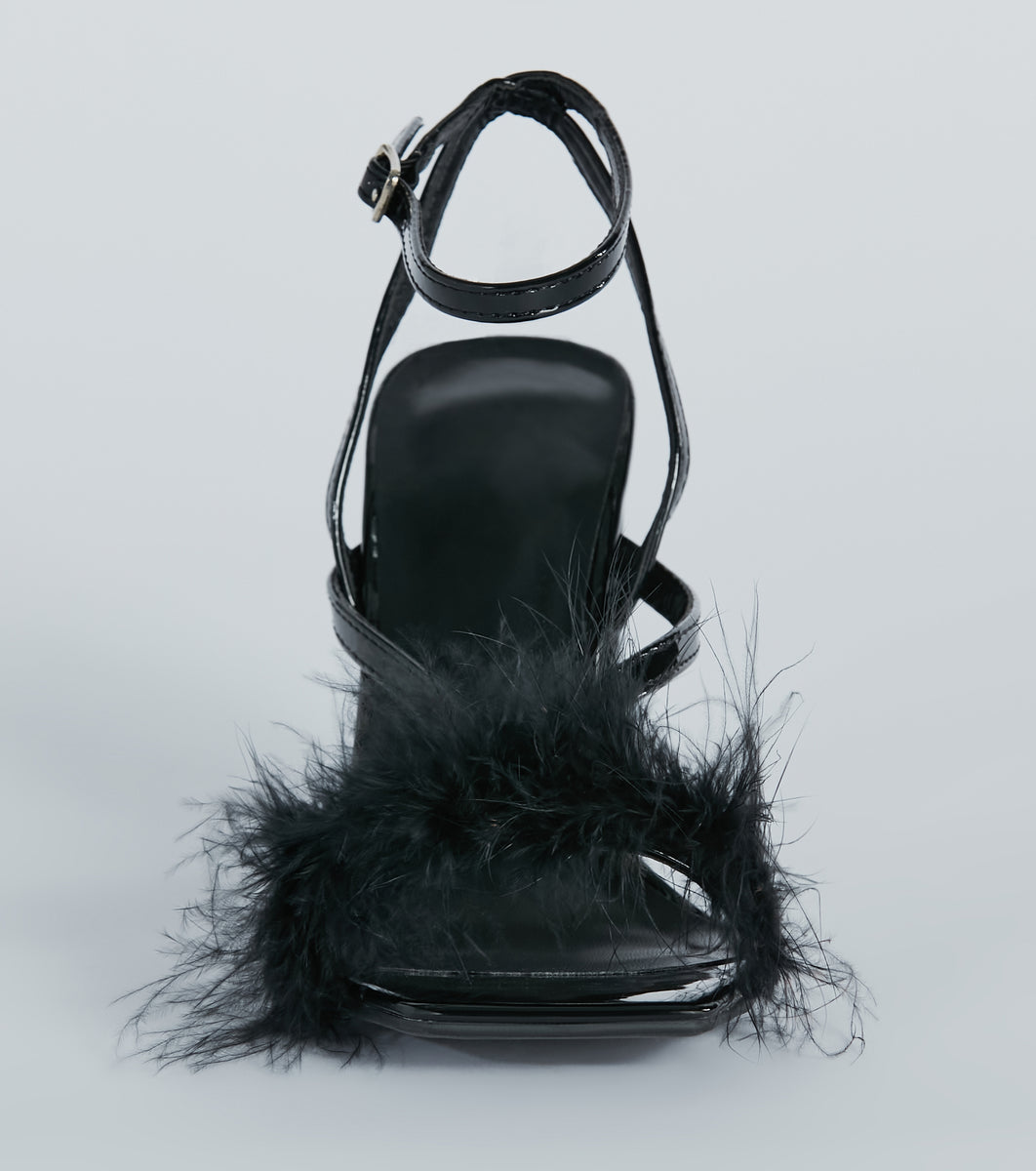 Windsor Fabulous Strut Marabou Strappy Block Heels | Hamilton Place