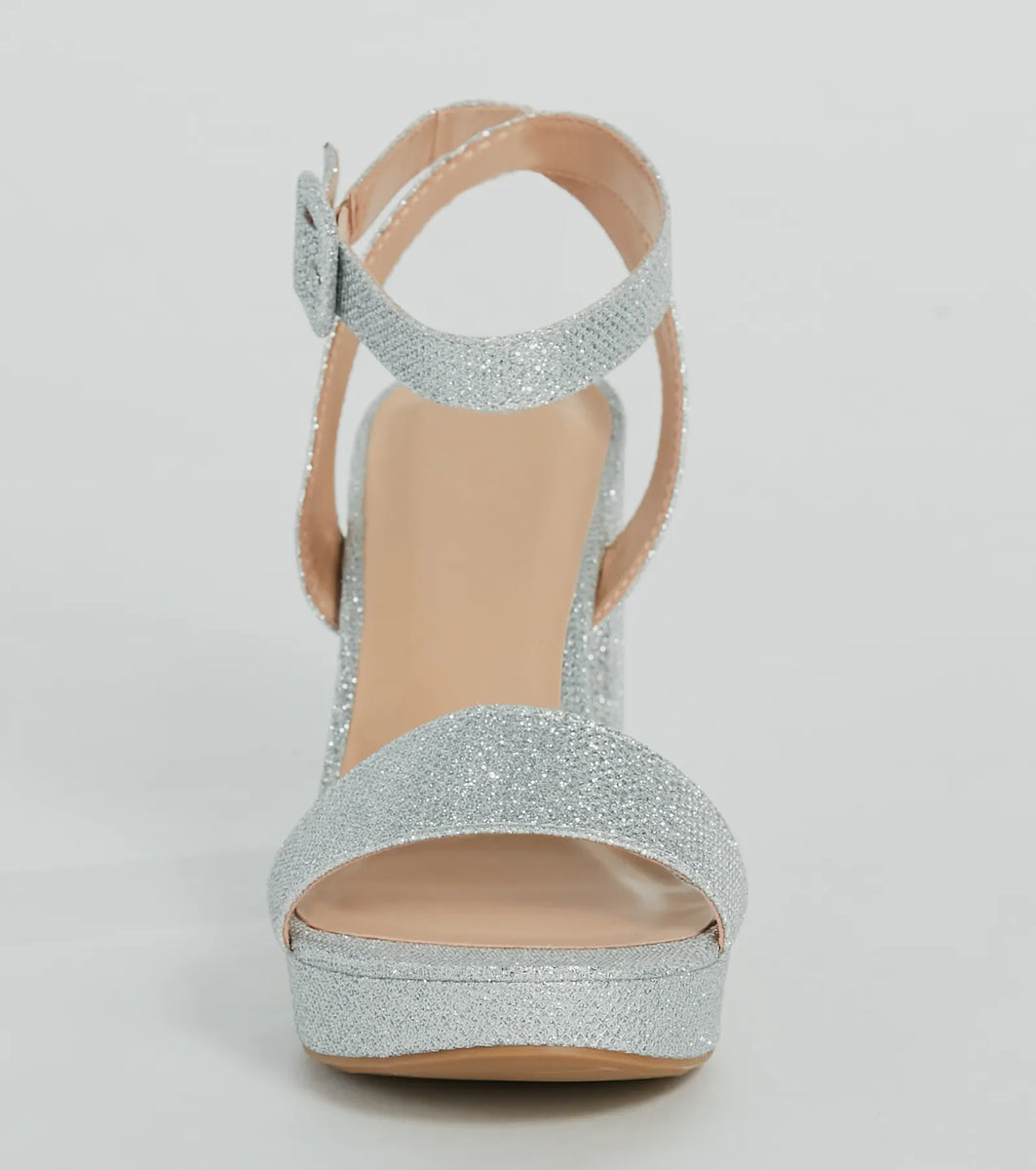 Dressed To Dazzle Glitter Mesh Platform Block Heels