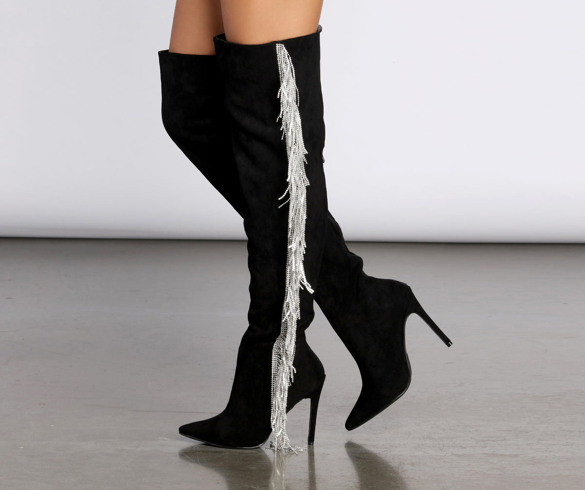 Fringe thigh store high boots