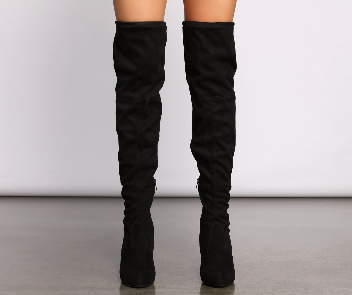 A Chic Vibe Over The Knee Block Heeled Boots