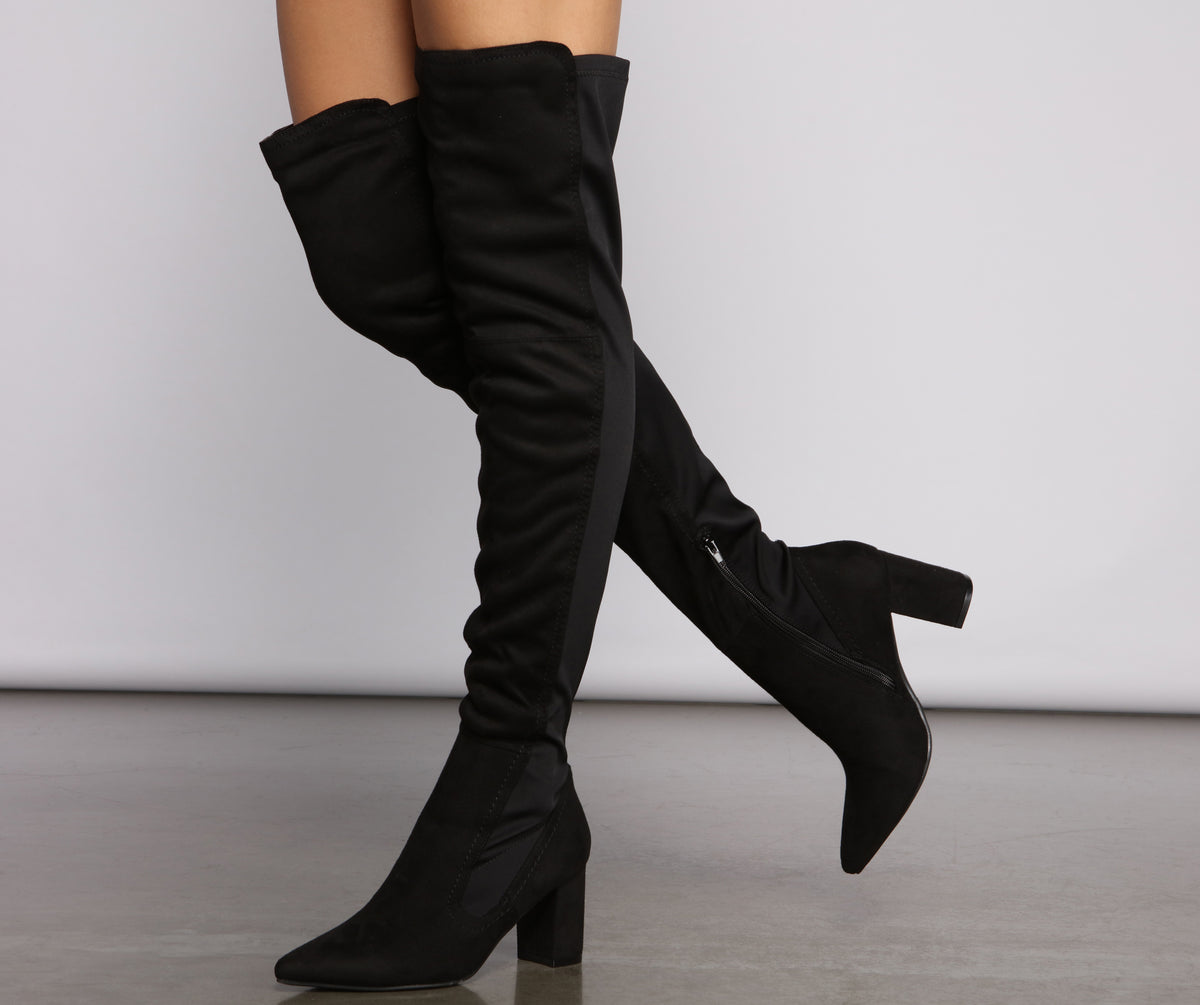 Faux Suede Over The Knee Block Heel Boots & Windsor