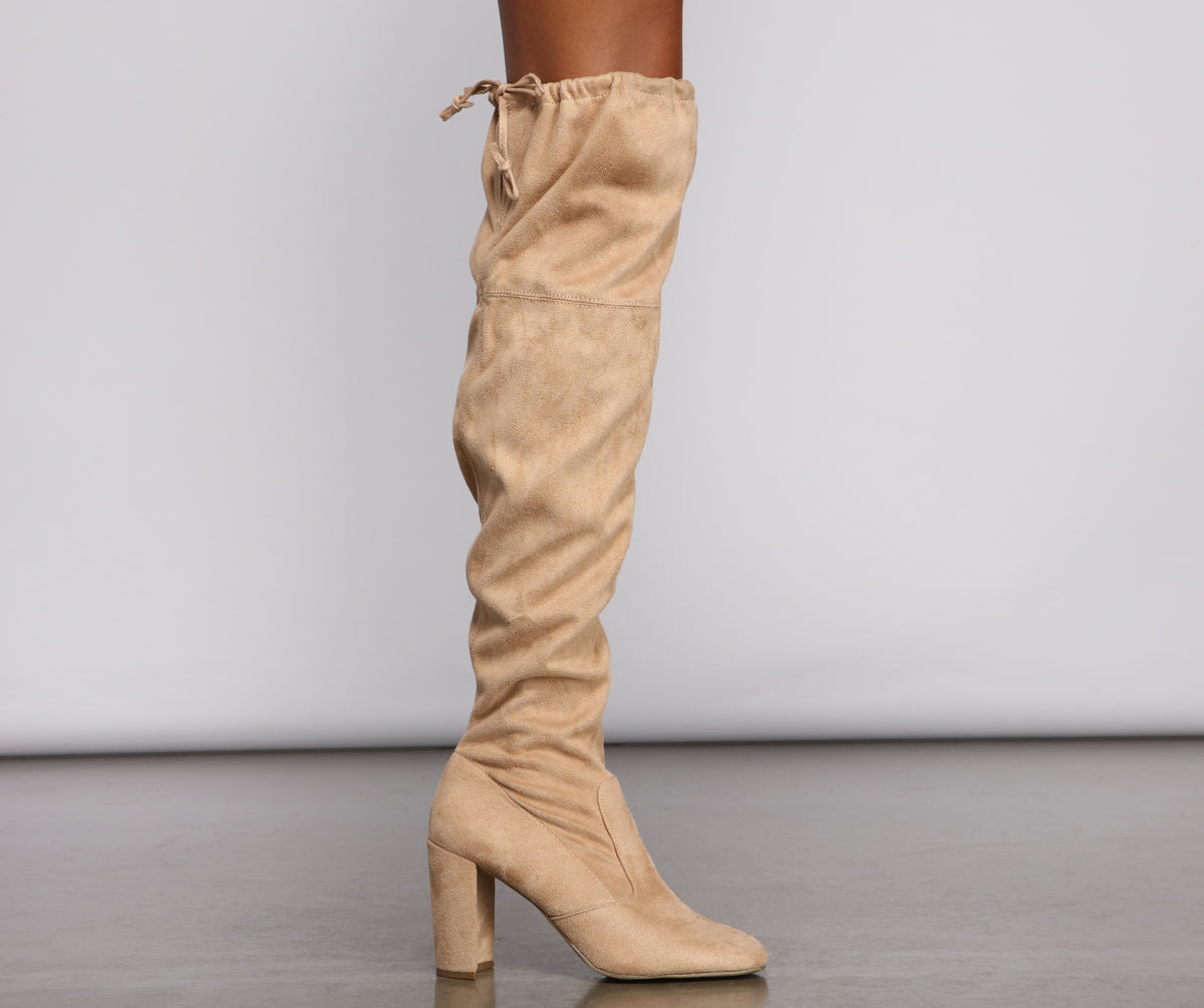 Faux Suede Over The Knee Block Heel Boots