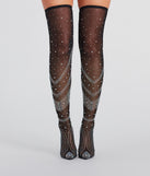 Unforgettable Slay Rhinestone Mesh Thigh-High Boots