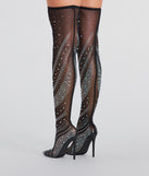 Unforgettable Slay Rhinestone Mesh Thigh-High Boots