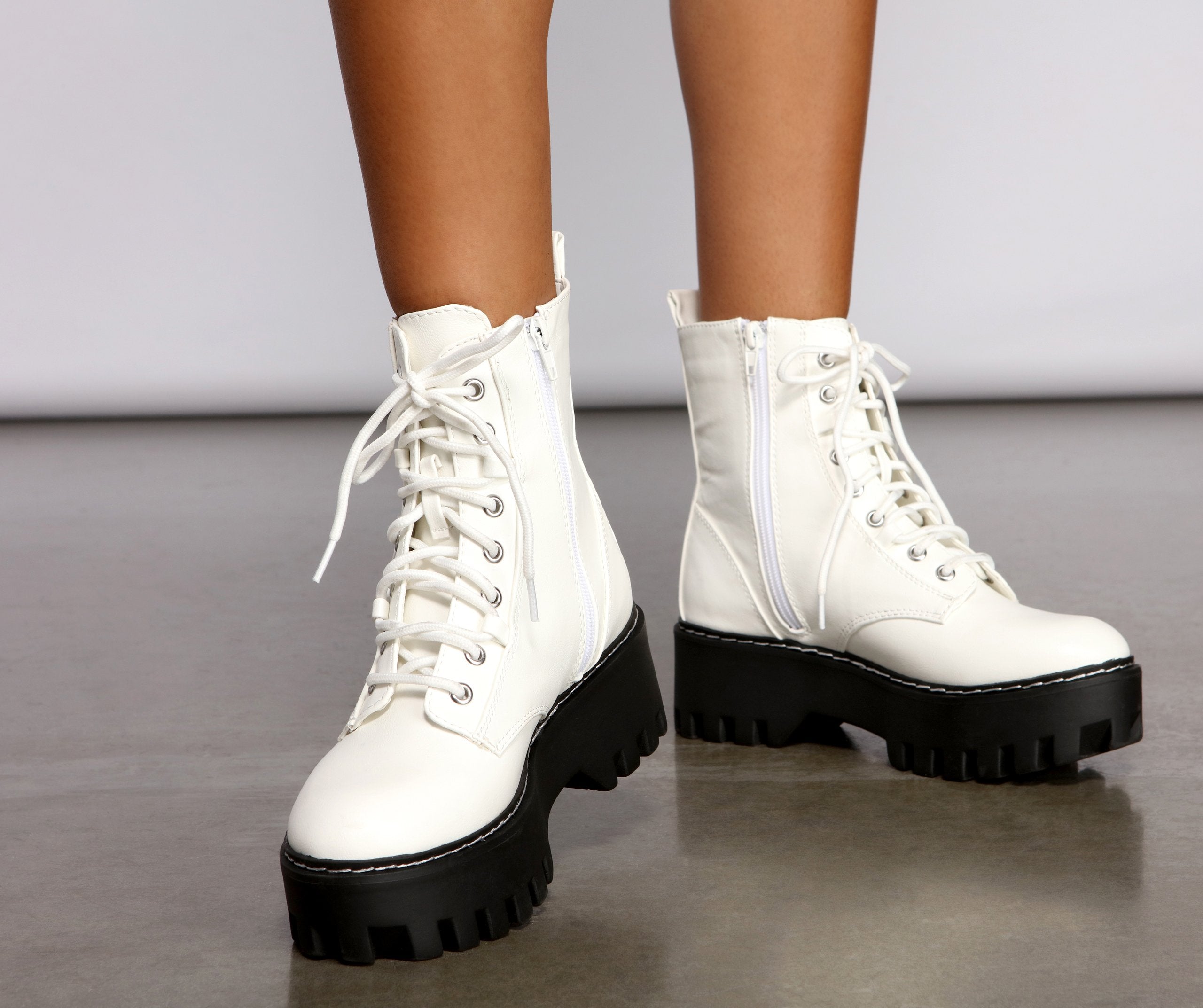 Faux leather combat boots best sale