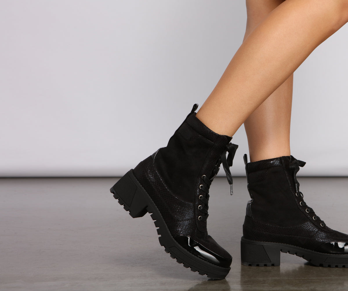 Trendy Glitter Detail Combat Booties