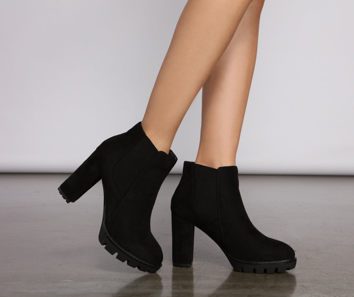 Edgy Vibes Lug Sole Block Heel Booties