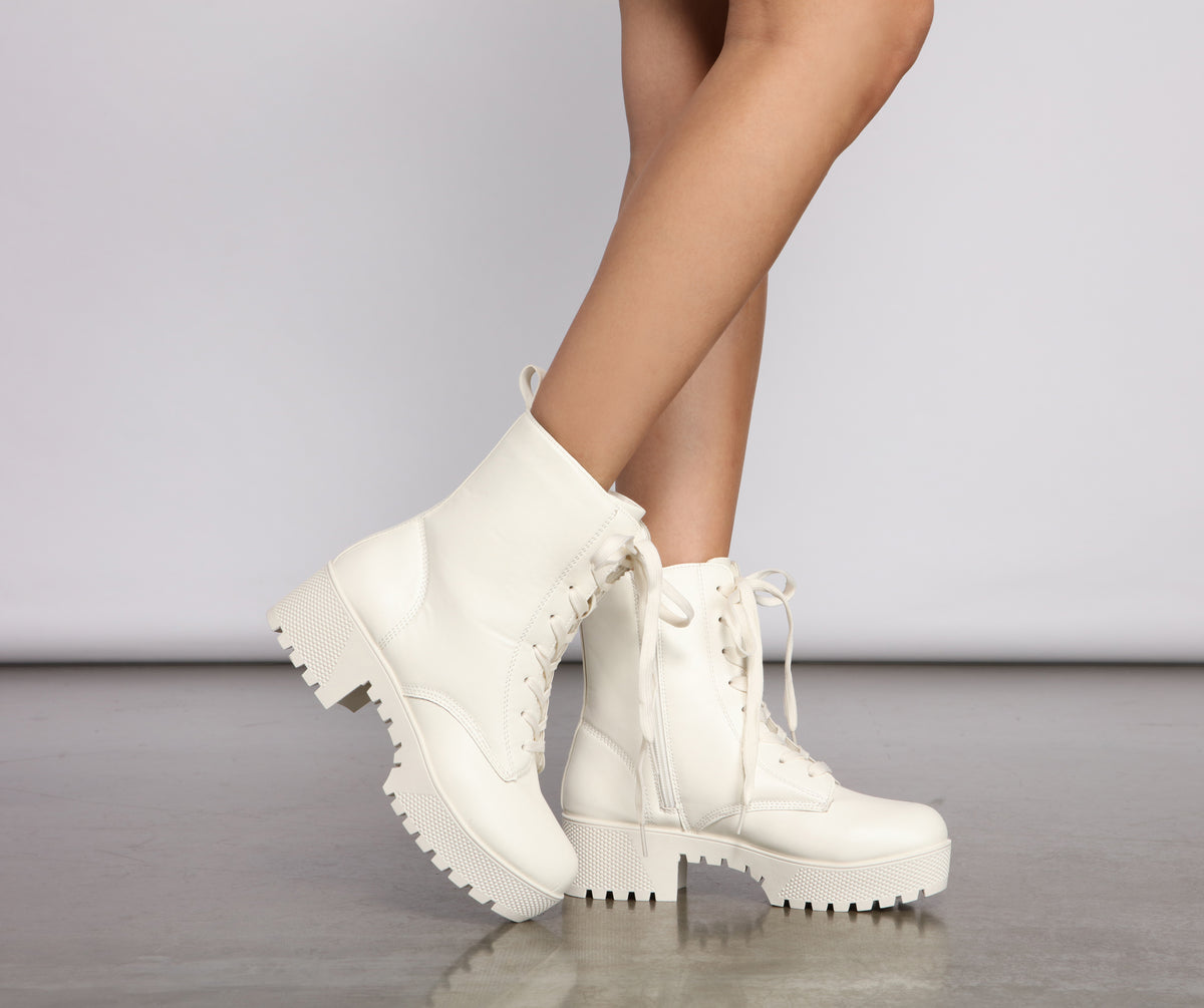 Edgy Vibes Faux Leather Combat Booties