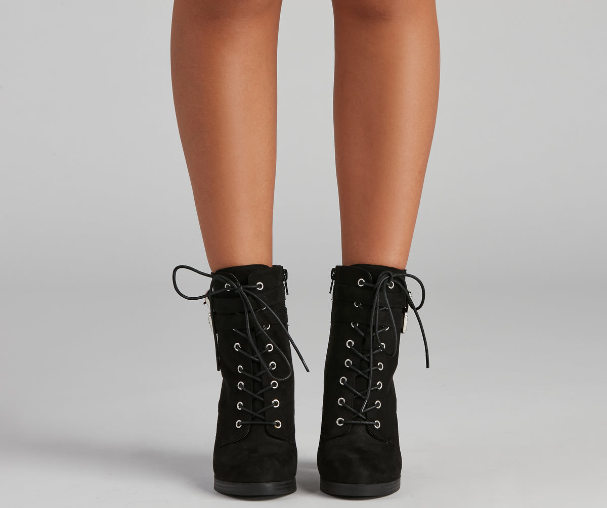 Edge It Up Buckle Strap Lace-Up Booties