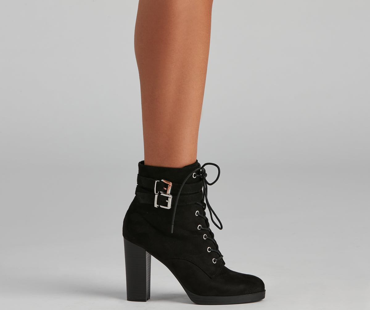 Edge It Up Buckle Strap Lace-Up Booties