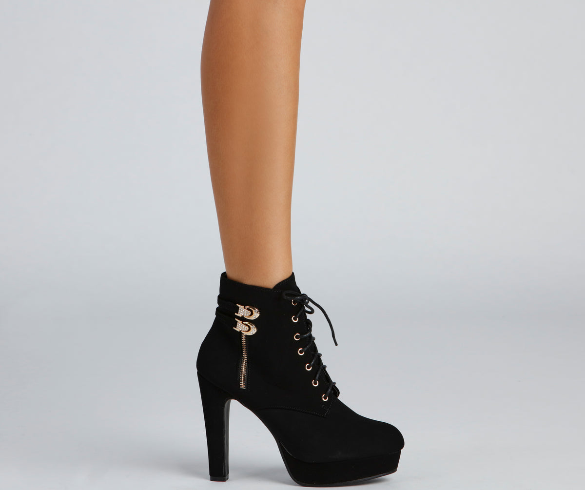 West Side Shine Rhinestone Buckle Platform Booties