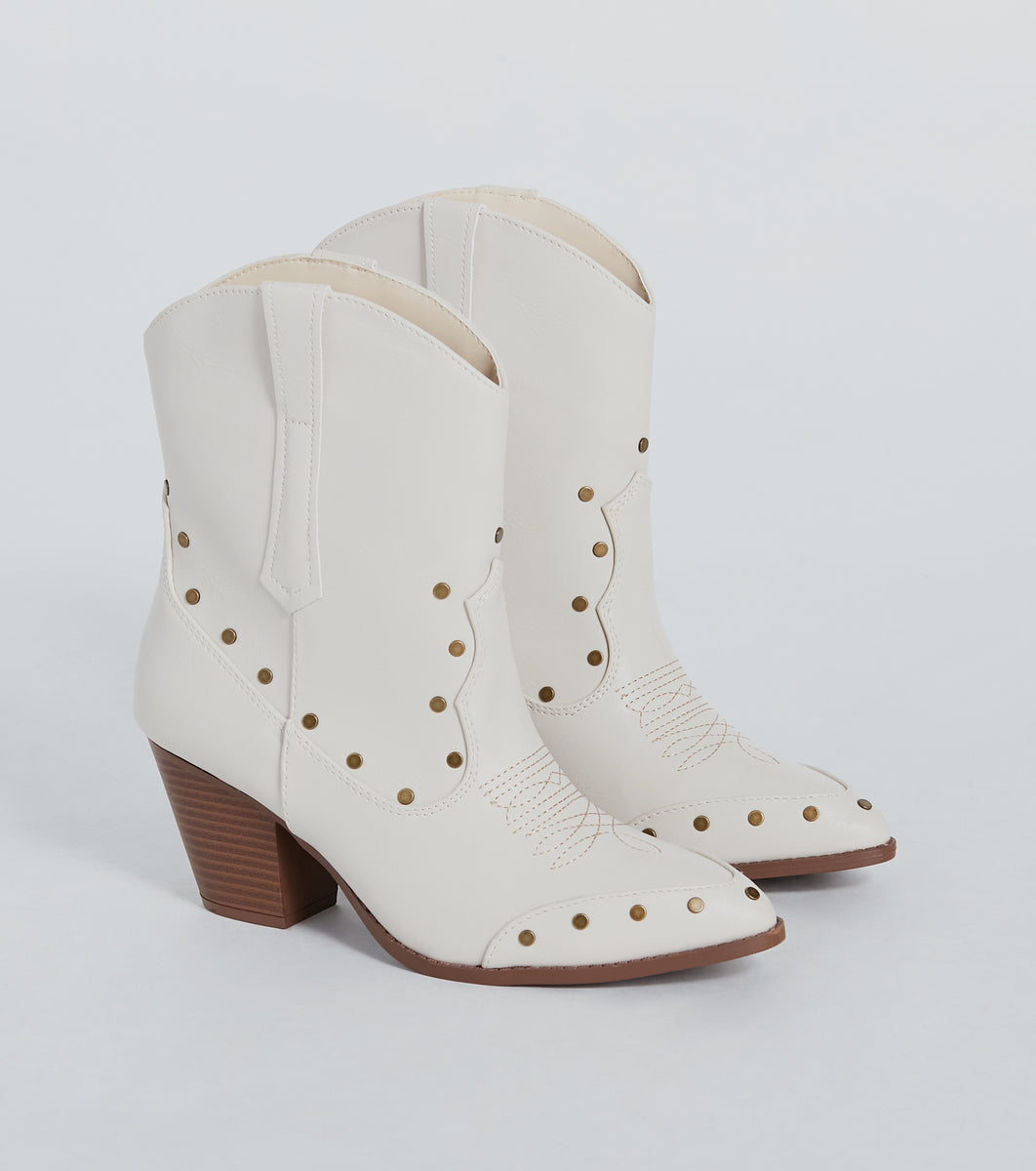 Country Vibes Studded Faux Leather Western Booties