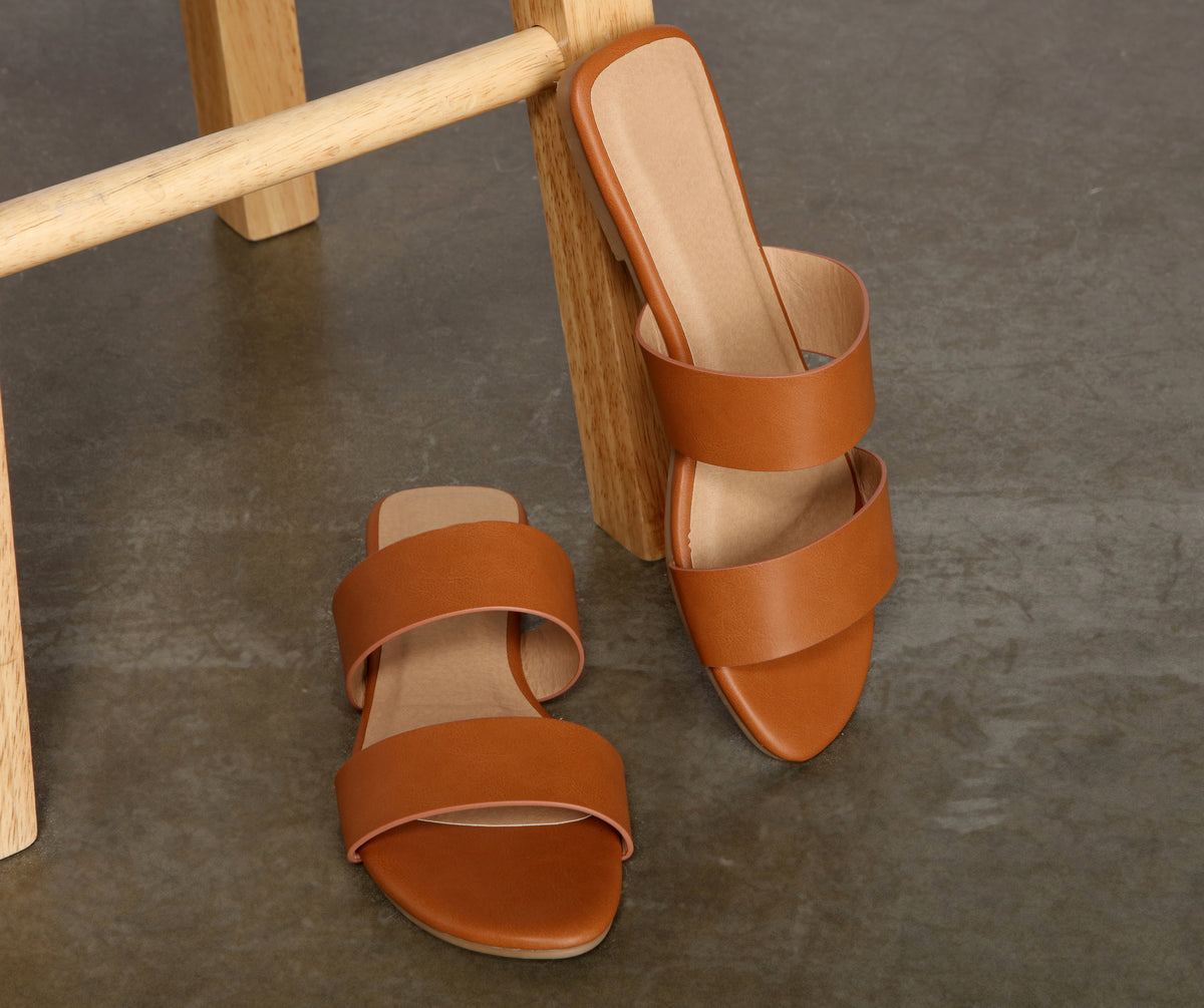 Faux Leather Double Band Slides