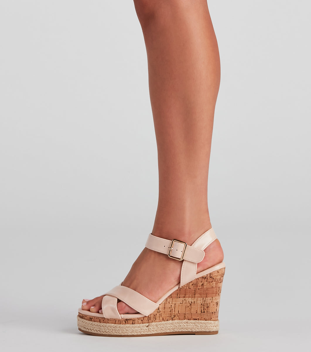 Gone On Vacay Espadrille Cork Wedges