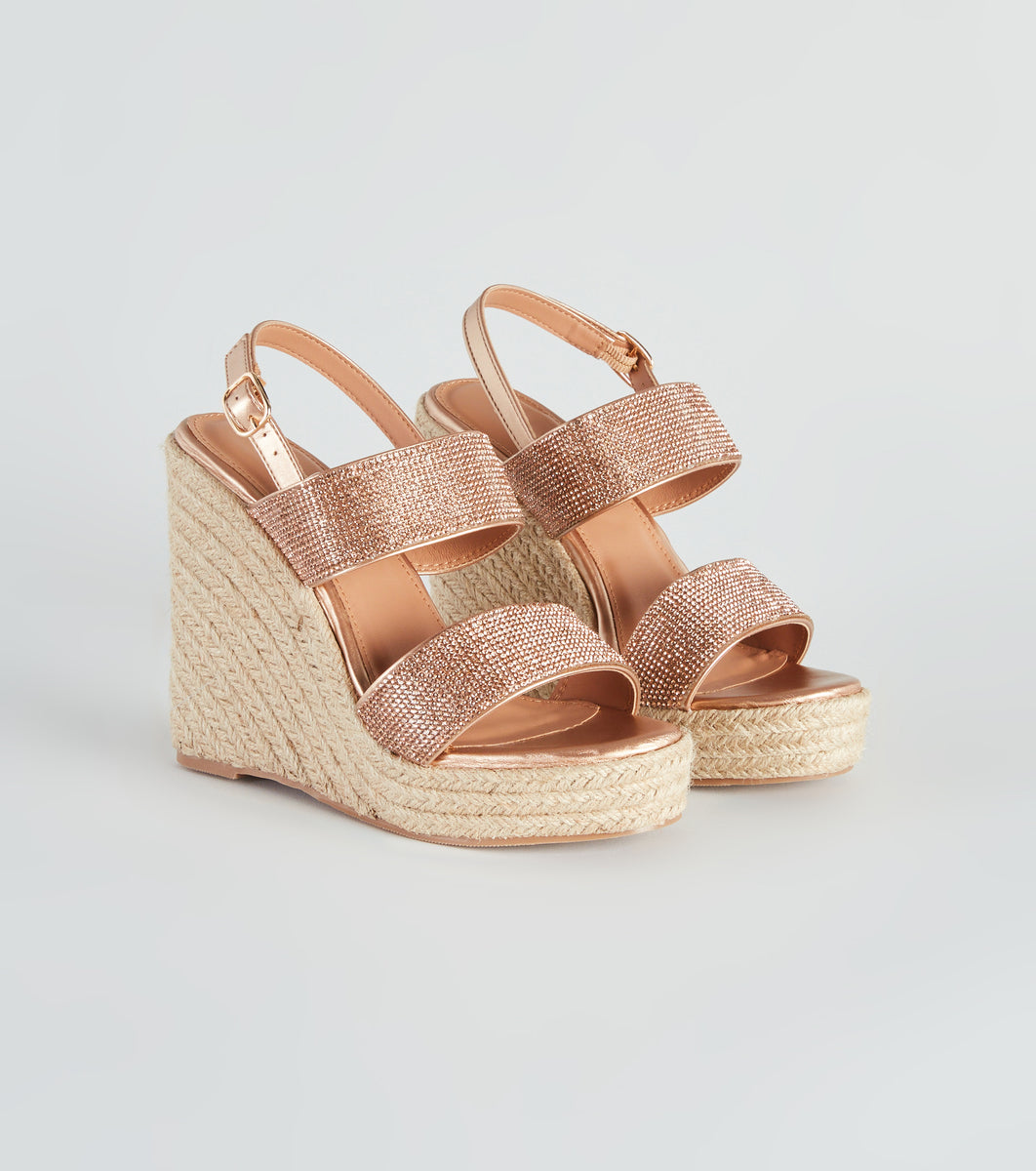 Vacay Luxe Rhinestone Espadrille Wedges