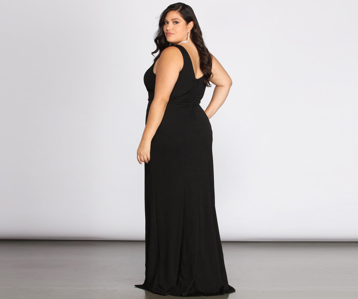 Plus Kaitlyn Formal High Slit Dress