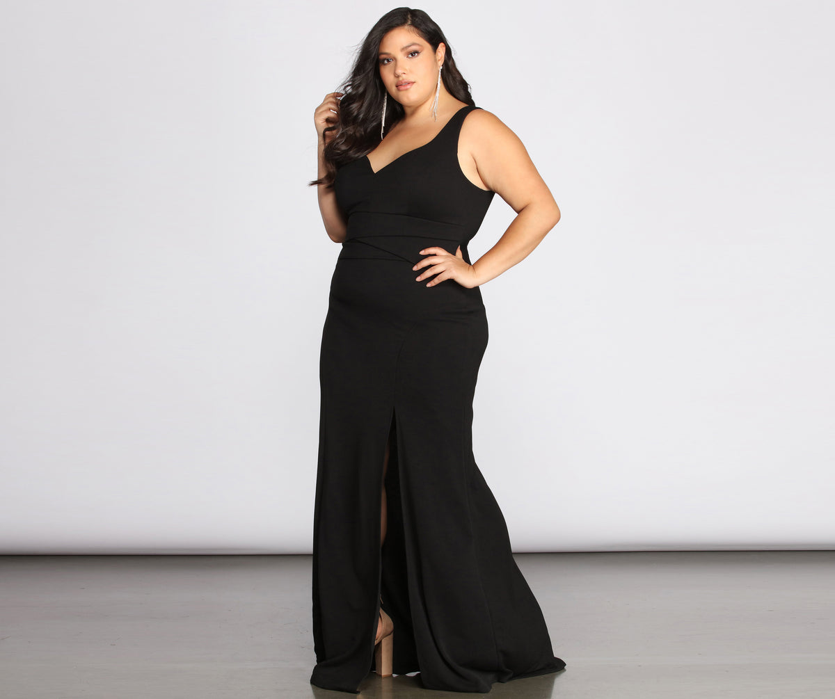 Plus Kaitlyn Formal High Slit Dress