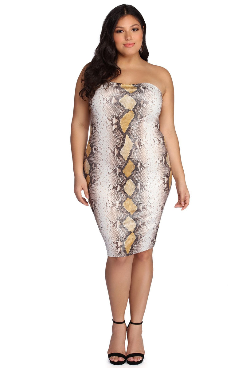 Sassy Snake Tube Midi Dress